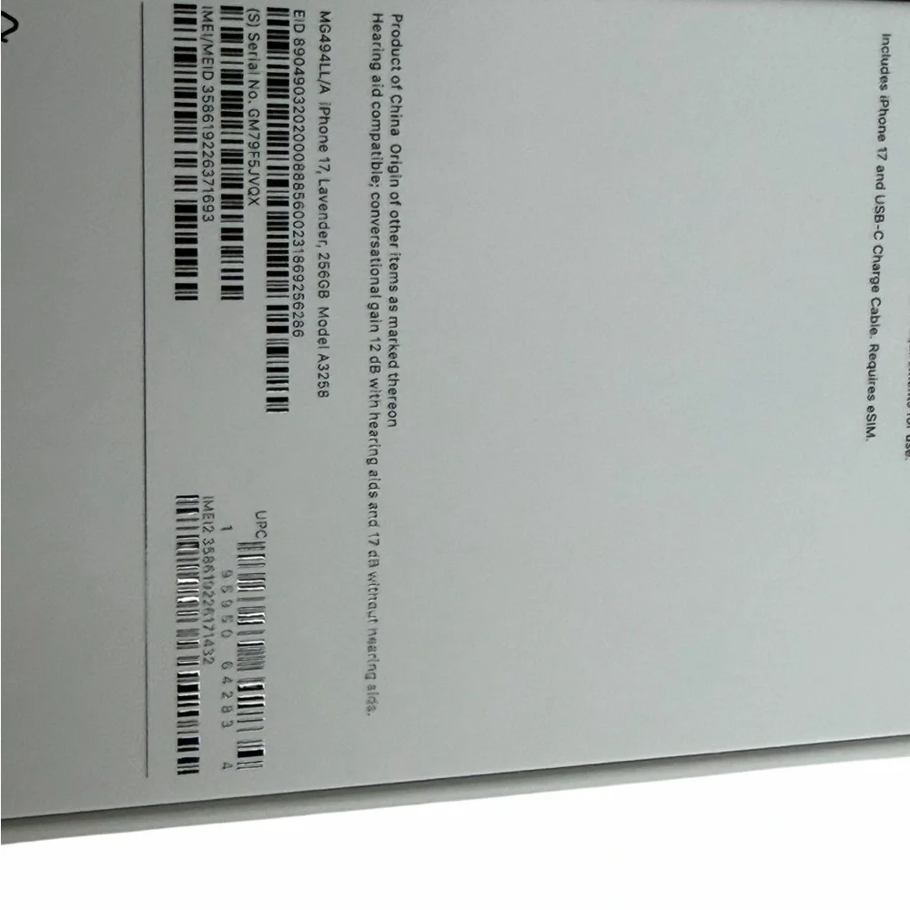 Apple iPhone 17 in Lavender with 256GB EMPTY BOX